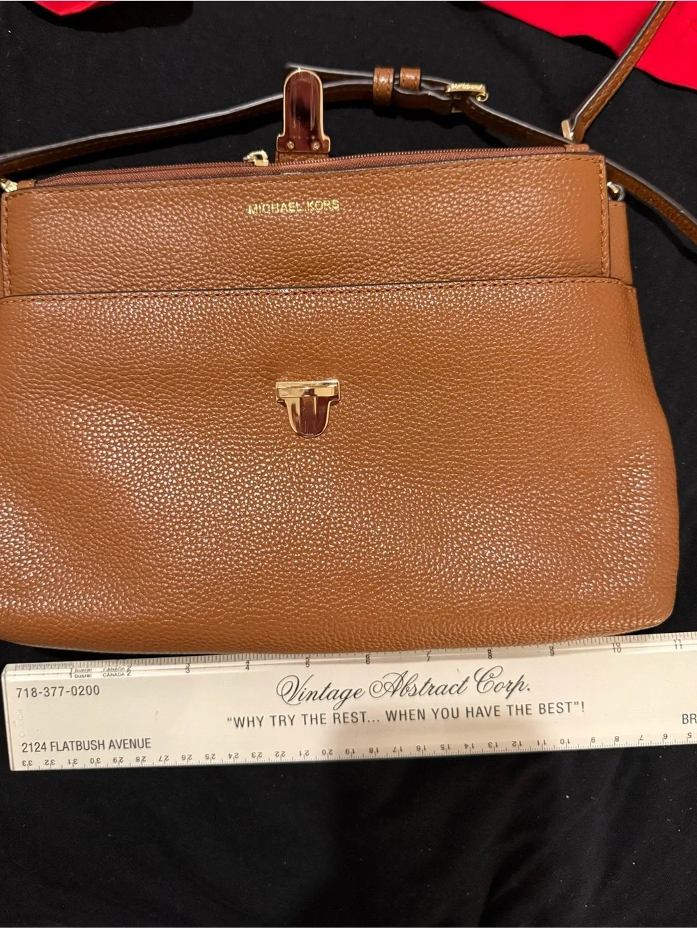 Michael Kors Pebbled Leather Crossbody Bag in Cognac Brown with Gold Hardware